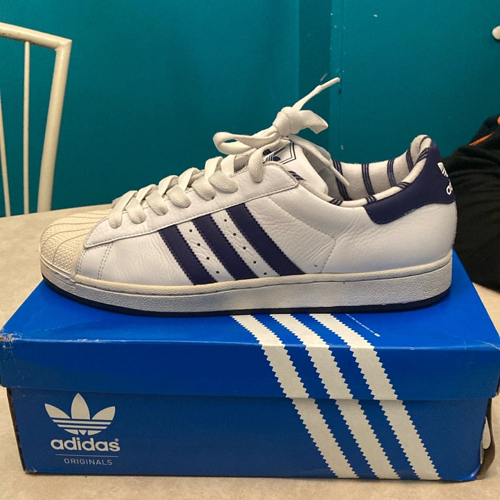 Adidas White and Purple Classic Sneakers